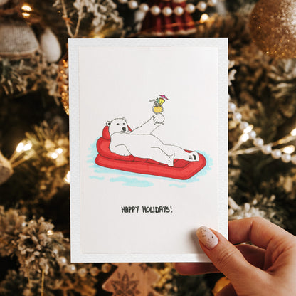 Swimming Polar Bear Happy Holidays Card