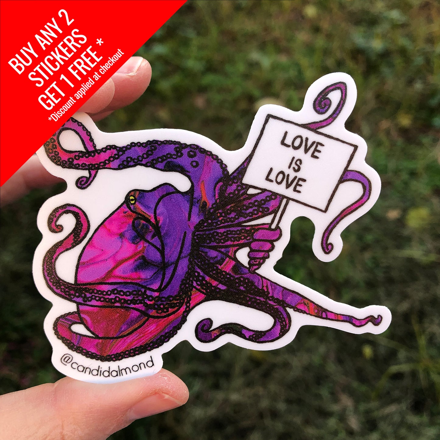 Pink Octopus 'Love Is Love' Decal Sticker
