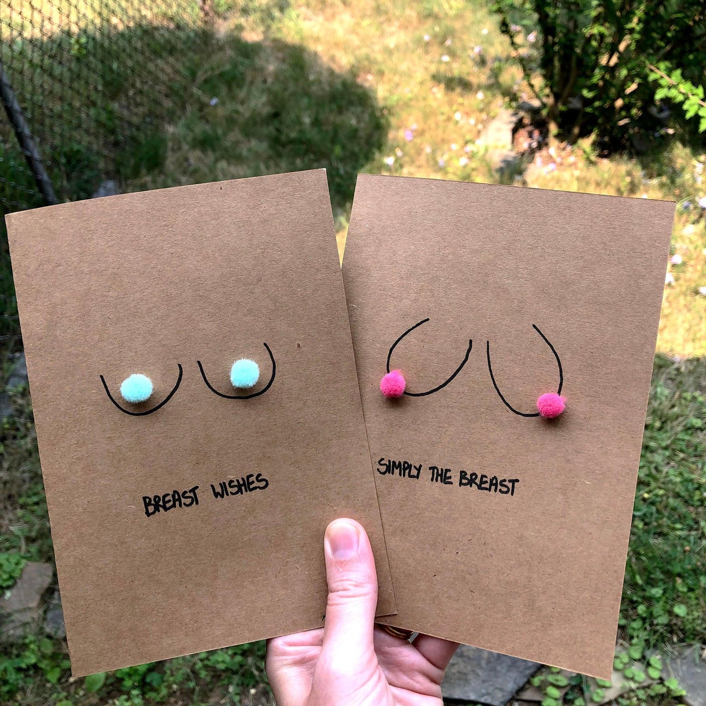 Boob Pun Card 'Breast Wishes' - Candid Almond