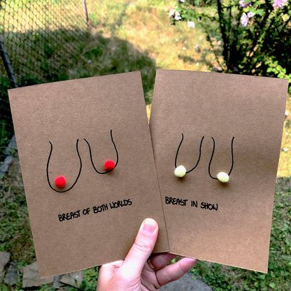 Boob Pun Card 'Breast of Both Worlds' - Candid Almond