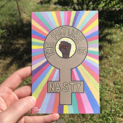 'The Future Is Nasty' Blank Greeting Card - Candid Almond