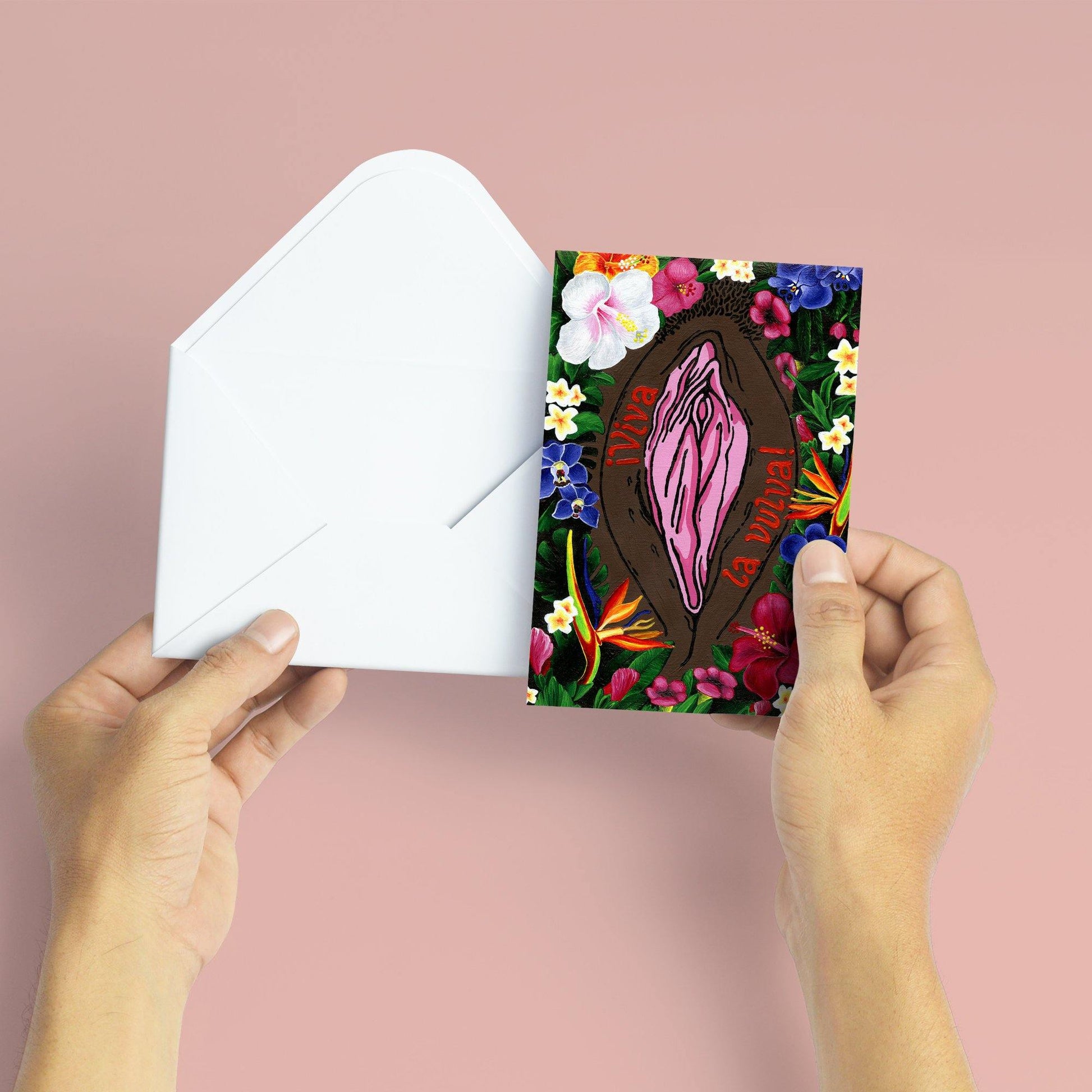 '¡Viva La Vulva!' (Black) Body Positive Blank Card - Candid Almond
