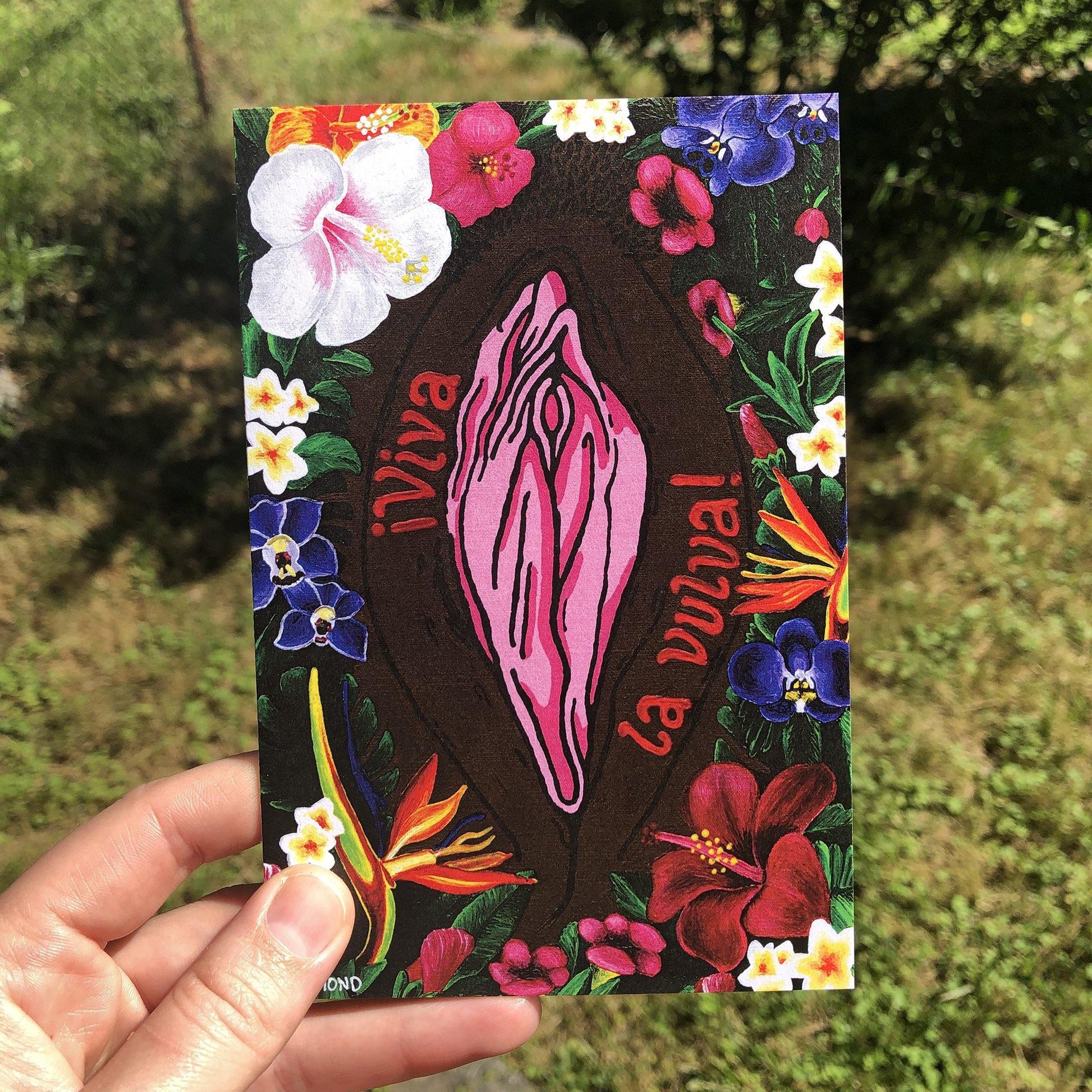 '¡Viva La Vulva!' (Black) Body Positive Blank Card - Candid Almond