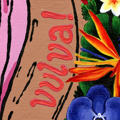 '¡Viva La Vulva!' art print in mid skin tone, closeup - Candid Almond
