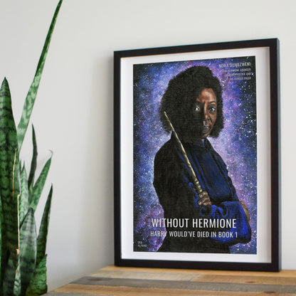 Hermione Granger protest sign, black frame with mat - Candid Almond