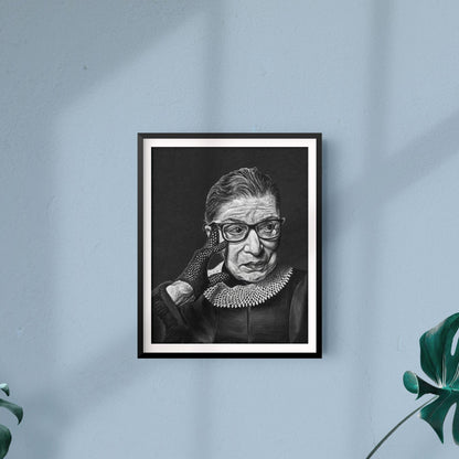 Ruth Bader Ginsburg art print, framed scene - Candid Almond