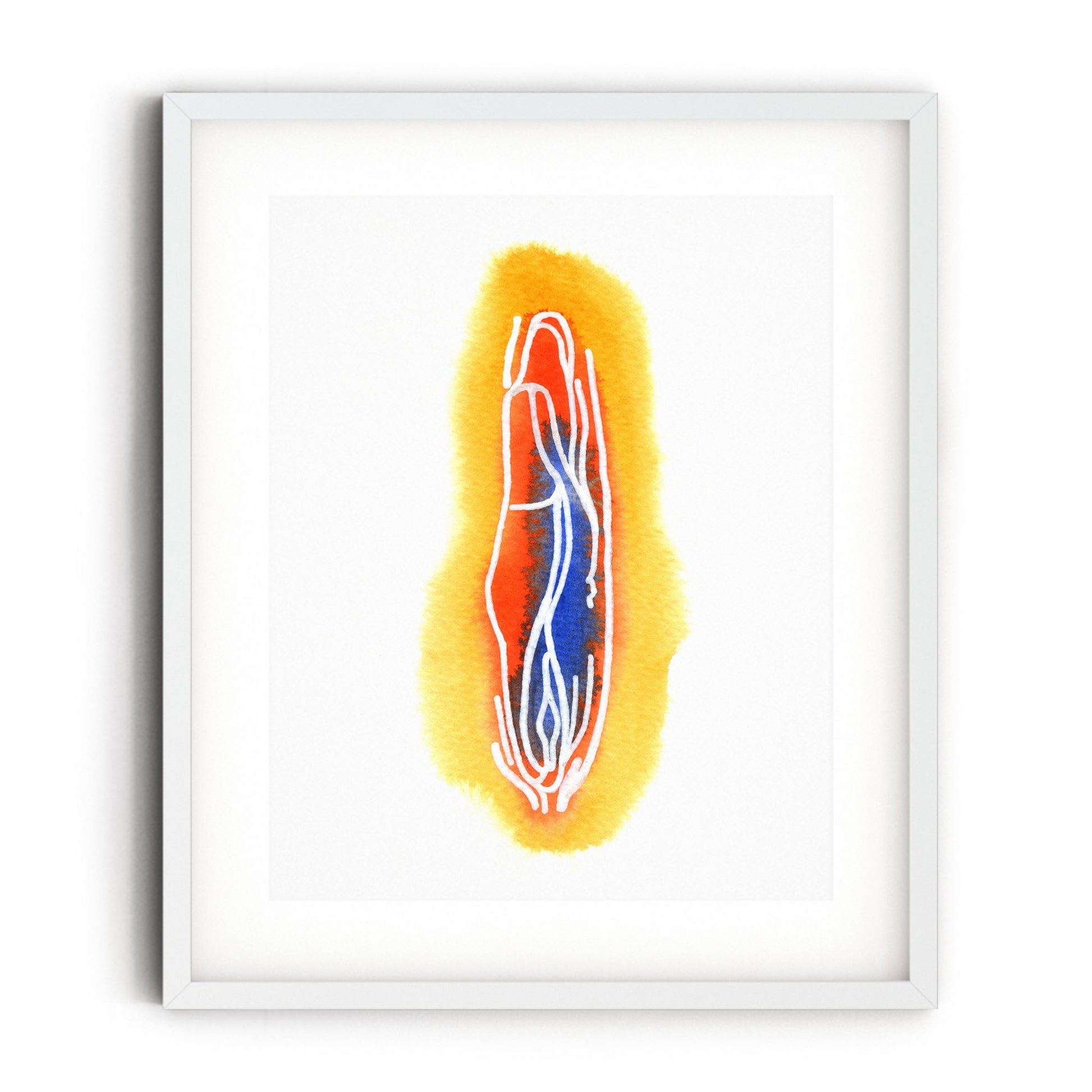 Vulva art print 02, white frame with mat - Candid Almond