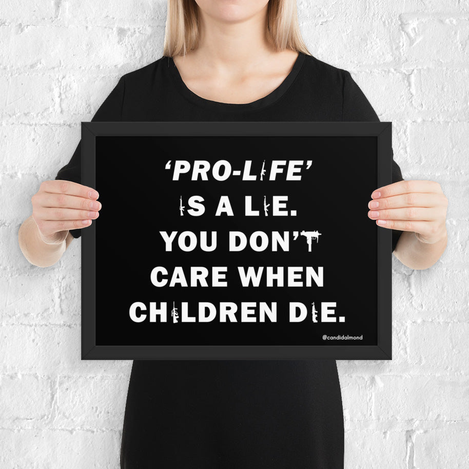 Abortion rights and gun control protest poster, black frame, size 16" x 12"