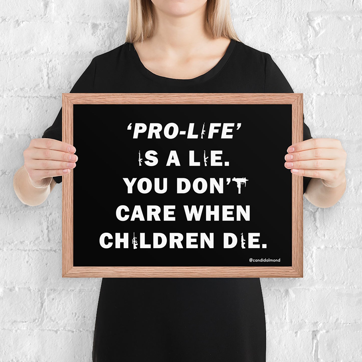 Abortion rights and gun control protest poster, red oak frame, size 16" x 12"