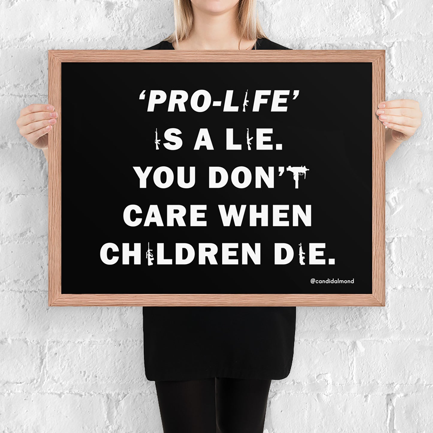 Abortion rights and gun control protest poster, red oak frame, size 24" x 16"