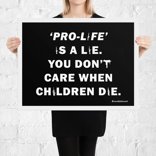 Abortion rights and gun control protest poster, white frame, size 24" x 18"