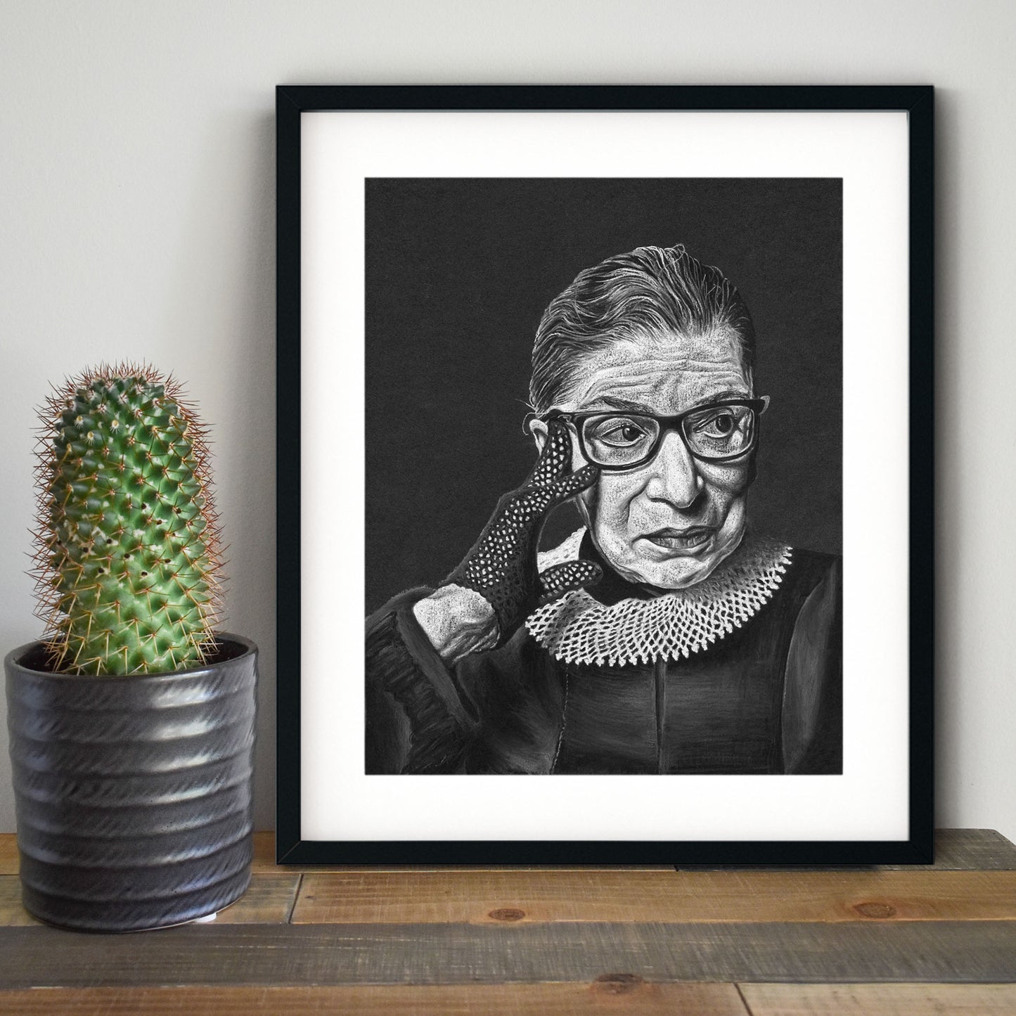 Ruth Bader Ginsburg art print, black frame with mat - Candid Almond