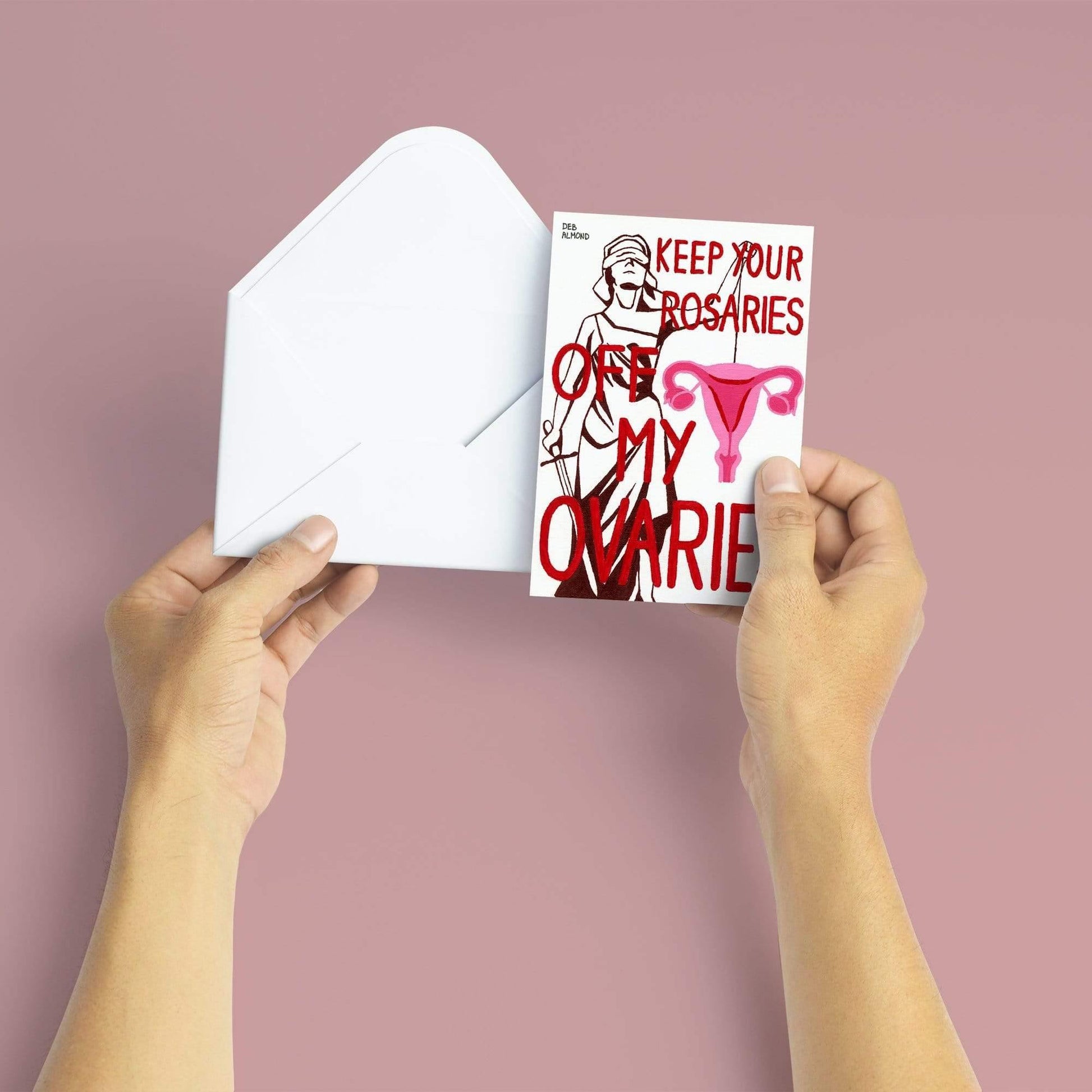 'Keep Your Rosaries Off My Ovaries' Blank Greeting Card - Candid Almond