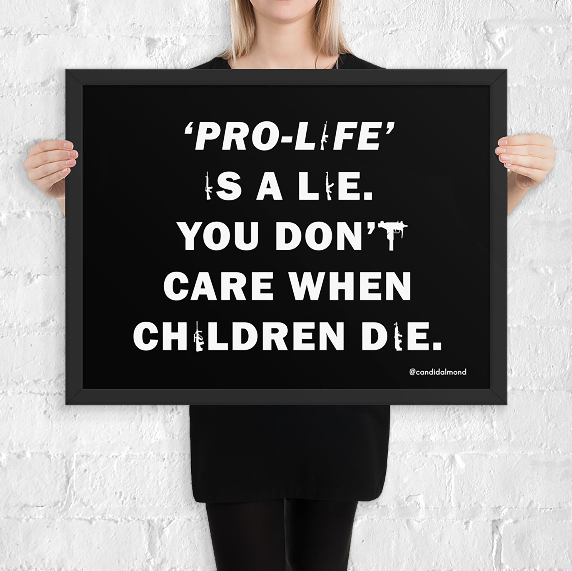 Abortion rights and gun control protest poster, black frame, size 24" x 18"